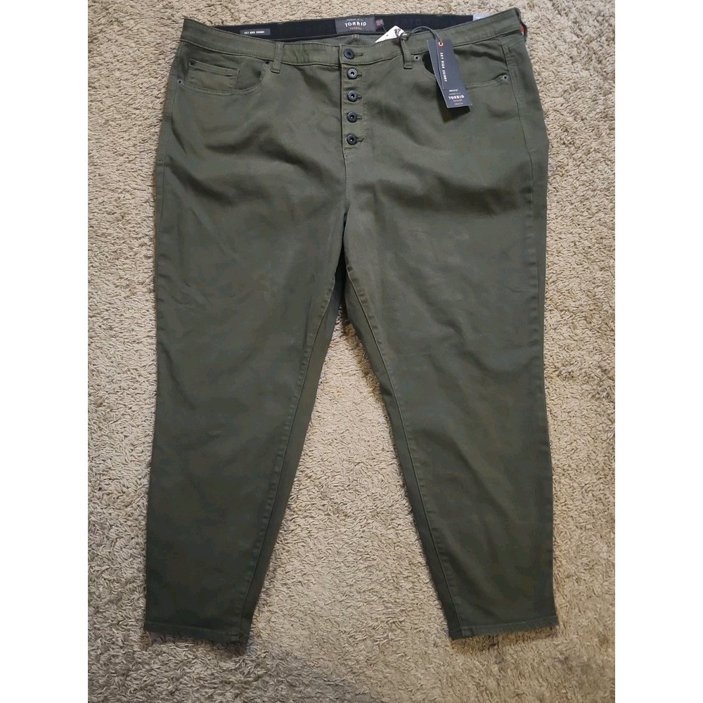 TORRID Plus Size 26R Sky High Skinny Jeans- Premium Stretch Green NWT Button Fly
